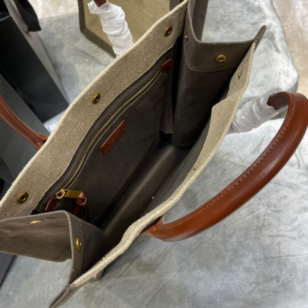 YSL RIVE GAUCHE N/S SHOPPING BAG IN LINEN AND COTTON