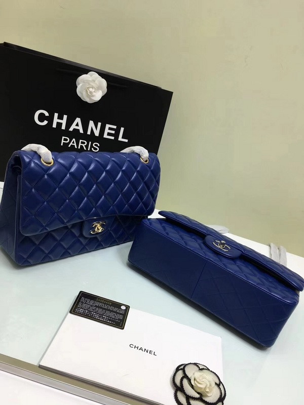 CL 1112 Blue Large Size 30cm Lambskin Leather Flap Bag With Gold/Silver Hardware