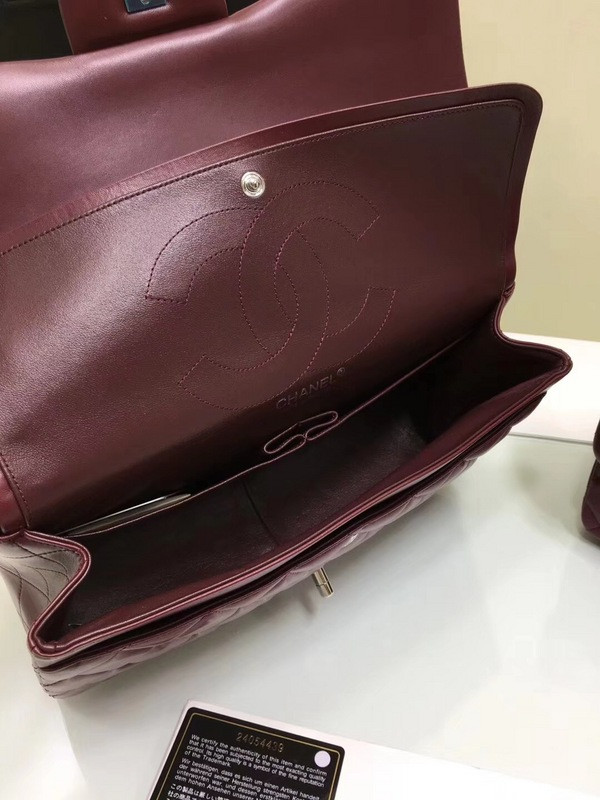 CL 1112 Wine Red Large Size 30cm Lambskin Leather Flap Bag With Gold/Silver Hardware
