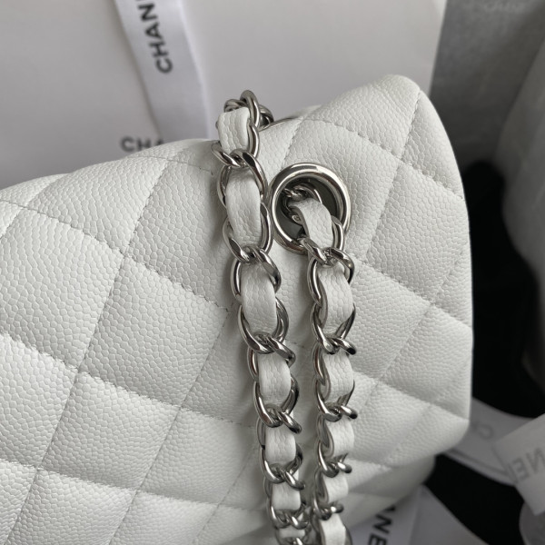 CL A01112 White Large 25.5 Calfskin Leather Flap Bag