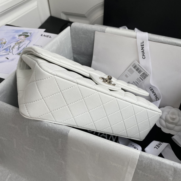 CL A01112 White Large 25.5 Calfskin Leather Flap Bag